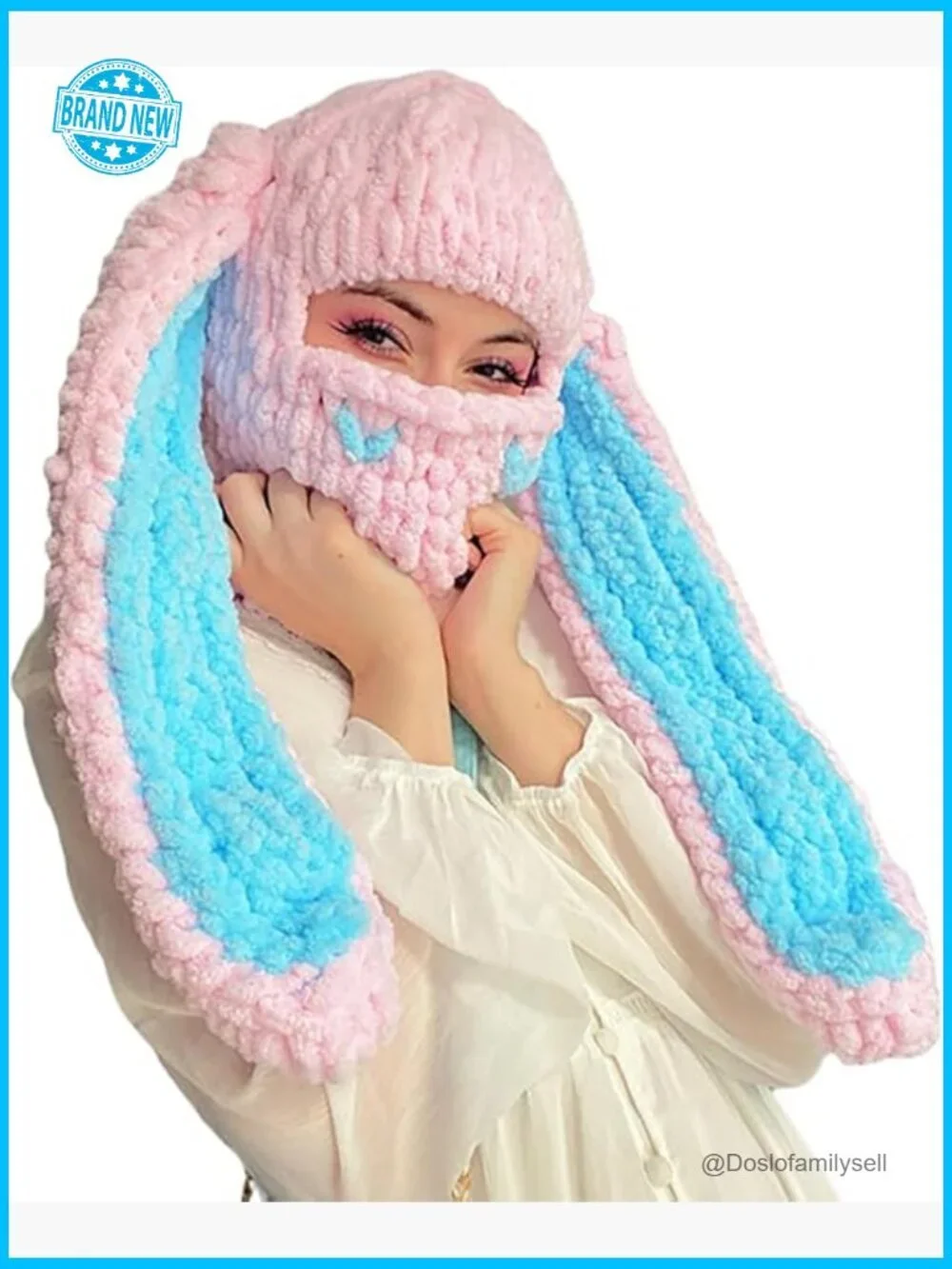 Y2K Knit Balaclava Bunny Ear Skull Beanie Slouchy Winter Warm Unisex Hat